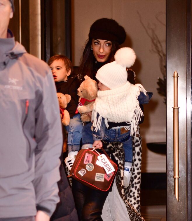 Amal Clooney seen with her twins Alexander and Ella Clooney on December 6, 2018 in New York City | Source: Getty Images