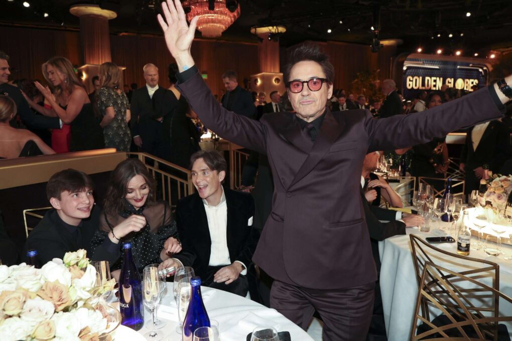 Aran Murphy, Yvonne McGuinness, Cillian Murphy, and Robert Downey Jr. at the 81st Golden Globe Awards held at the Beverly Hilton Hotel in California, on January 7, 2024. | Source: Getty Images