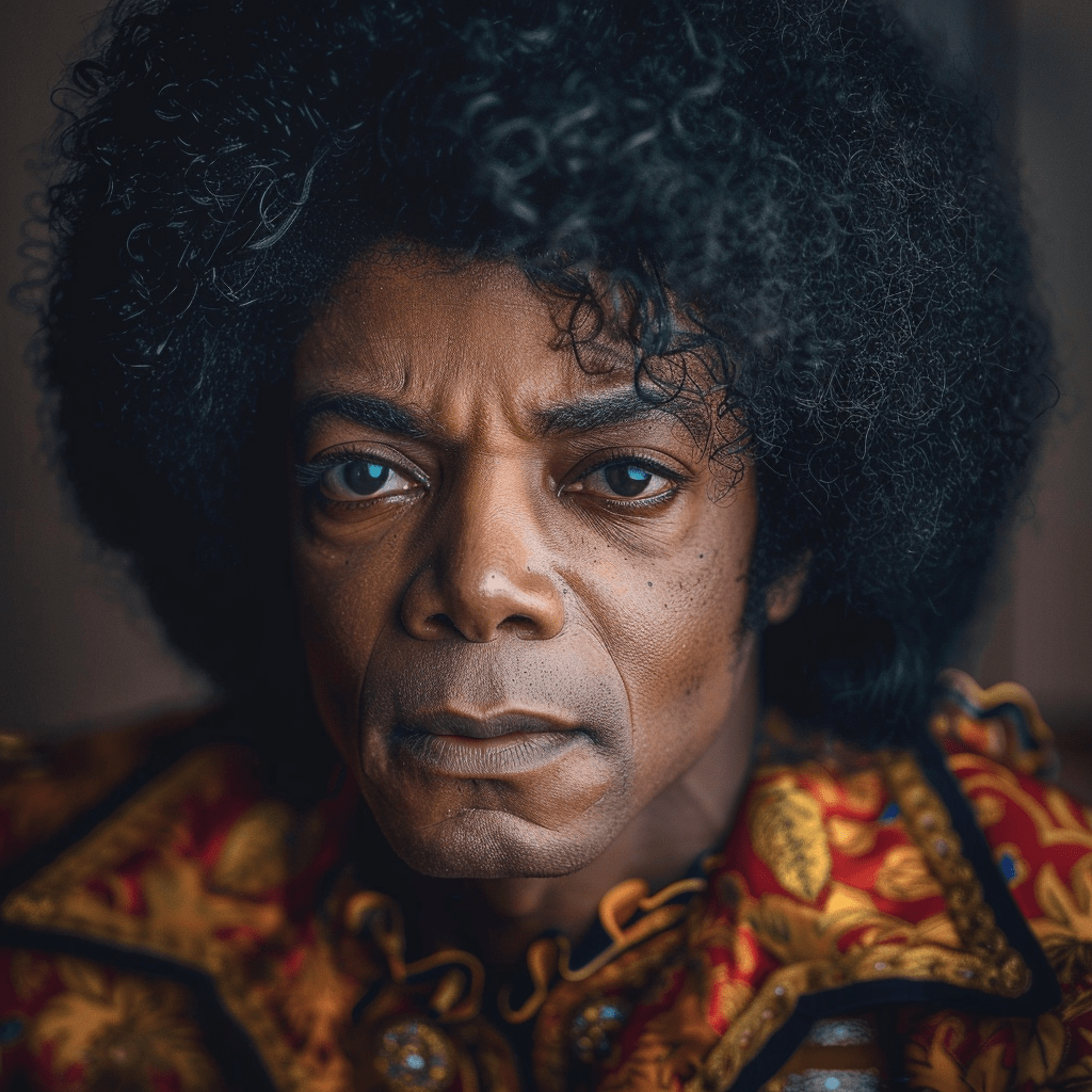 An AI photo depicting what Michael Jackson would have aged without cosmetic procedures via AI | Source: Midjourney