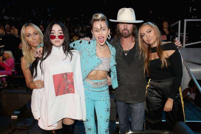 Tish, Noah, Miley, Billy Ray and Brandi pictured in 2017. Credit: Christopher Polk/MTV1617/Getty Images for MTV