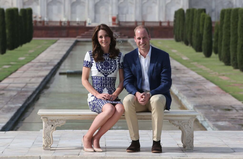 Prince William and Kate Middleton sit in front of the Taj Mahal during day seven of the royal tour of India and Bhutan on April 16, 2016, in Agra, India. | Source: Getty Images