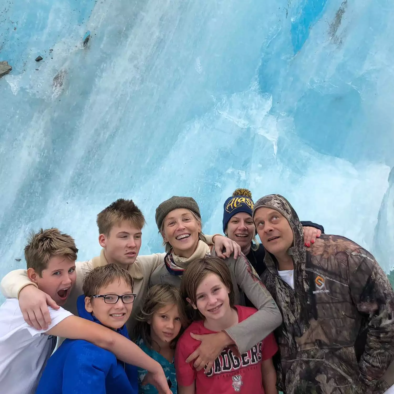 Sharon Stone and Patrick Stone with their families in Alaska. 