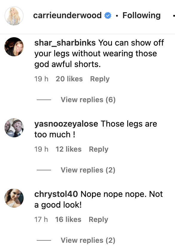 Comments about Carrie Underwood's appearance | Source: Instagram.com/Carrieunderwood