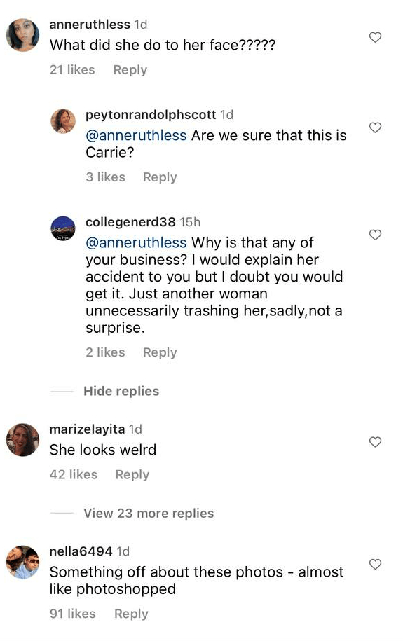 Comments about Carrie Underwood's appearance | Source: Instagram.com/Carrieunderwood