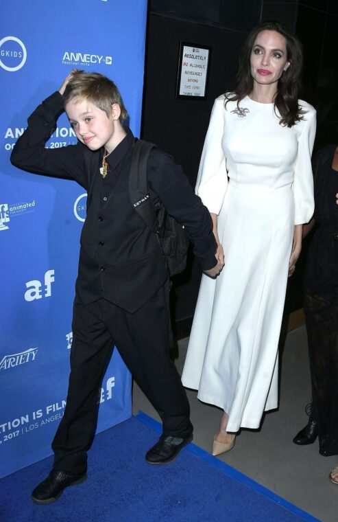 Shiloh Jolie-Pitt, Angelina Jolie arrives at the Premiere Of Gkids'