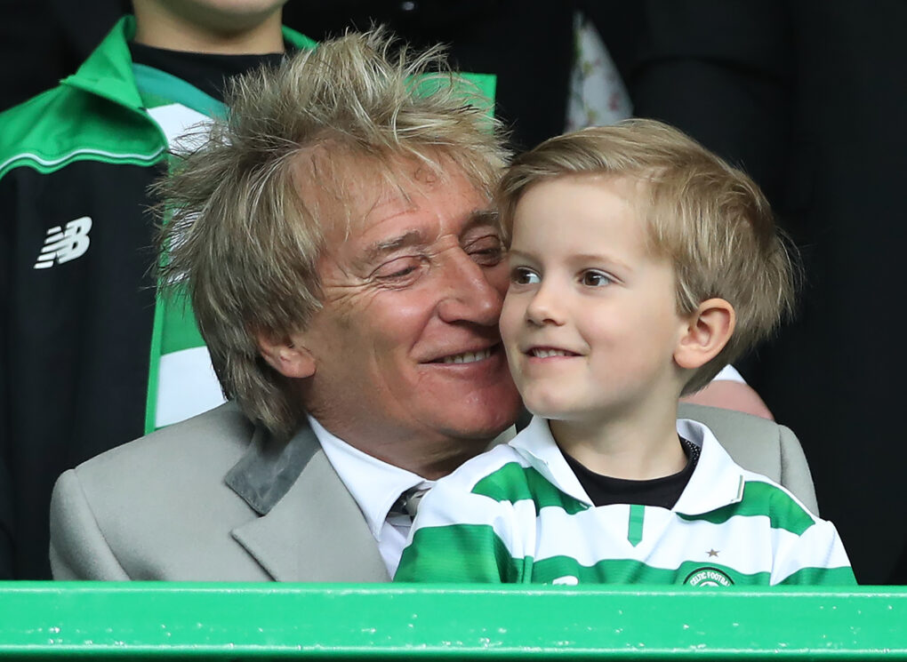 Rod Stewart and son Aiden Stewart are seen during the Ladbrokes Scottish Premiership match between Celtic and Rangers at Celtic Park on March 12, 2017 in Glasgow, Scotland | Source: Getty Images